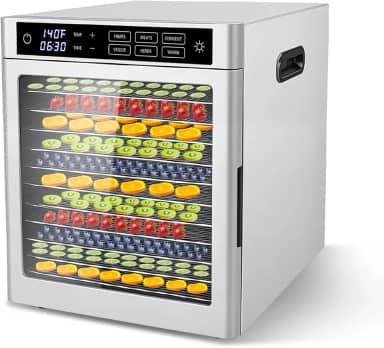 Desidratador de alimentos de aço inoxidável com 12 bandejas com porta de vidro - 120 V, 800 W