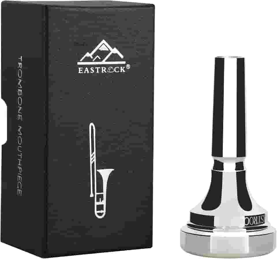 EASTROCK Bocal de trombone, bocal de trombone banhado a prata, haste grande 4AL, acessórios para instrumentos de trombone embalados a vácuo