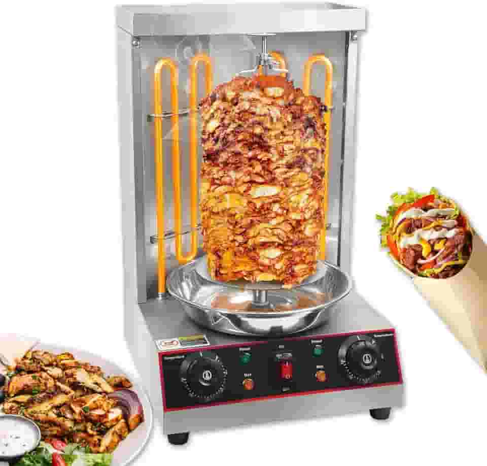 YYUIXUNLI Máquina Elétrica Shawarma Grill Vertical Rotisserie Broiler Gyro com 2 Tubos de Aquecimento, Grelha Rotativa de Bancada Doner Kebab Forno, 110V