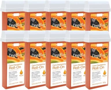 Kit 10 Refil Cera Depilatoria Corporal Profissional Depilação Roll On Depilflax Mamao 100g