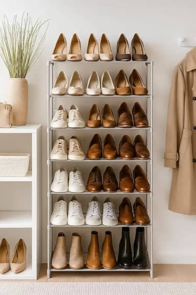 Sapateira Vertical para até 30 Pares Premium com 10 prateleiras resistente em aço inox.