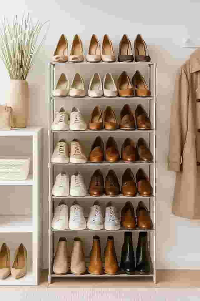 Sapateira Vertical para até 30 Pares Premium com 10 prateleiras resistente em aço inox.