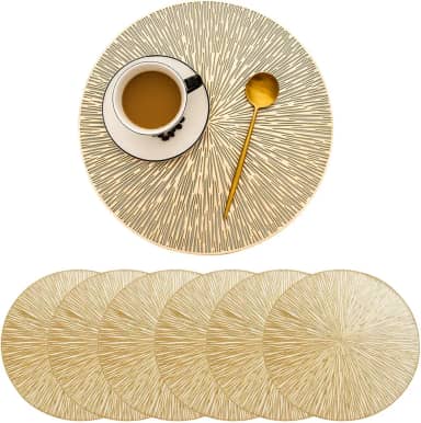 6 Peças Jogo Americano Redondo Sousplat Dourado Com Design Recortado (Dourado2)