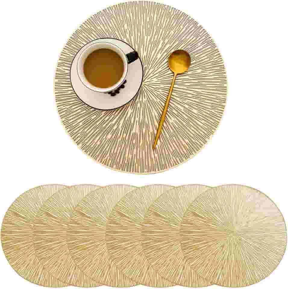 6 Peças Jogo Americano Redondo Sousplat Dourado Com Design Recortado (Dourado2)