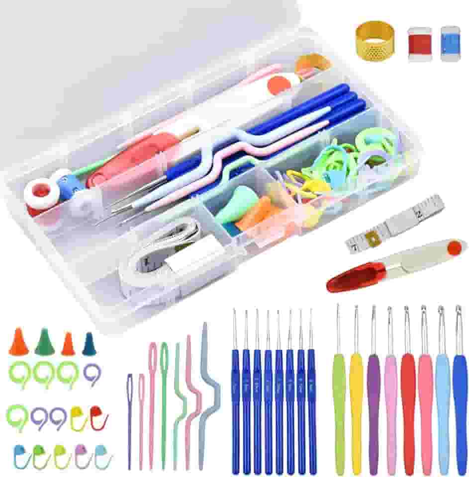 NiceLand 16 peças croché kit de crochê, kit de crochê completo para iniciantes agulhas de crochê conjunto de ganchos de tecelagem ergonómicos agulhas de malha coloridas com acessórios de tecelagem