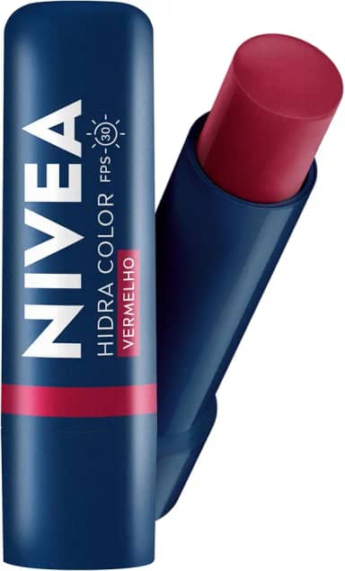 NIVEA Hidratante Labial Hidra Color 2 em 1 Vermelho 4,8g - Combina cor intensa e hidratação enriquecida com Manteiga de Karité, Óleo de Amêndoas orgânico e Vitamina E