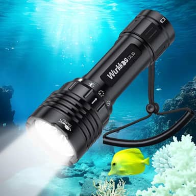 Wurkkos Luz de mergulho DL30 – Lanterna subaquática superbrilhante máxima de 3600 lúmens 5000K 90CRI 100 m para mergulho, lanterna submersível à prova d'água IPX-8 com carregador USB