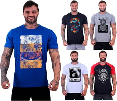 Kit 5 Camisetas Tradicional Masculina Clássica MXD Conceito Básica Camisas Estampas Algodão