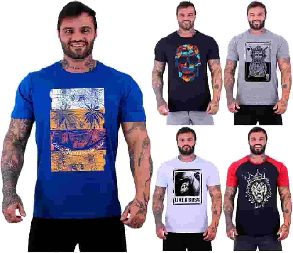 Kit 5 Camisetas Tradicional Masculina Clássica MXD Conceito Básica Camisas Estampas Algodão