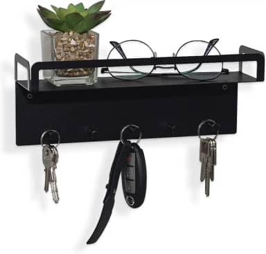 Porta Chaves, Chaveiro Organizador, Gancho, Porta-chaves, Prateleira de parede, preto, 10x26cm - GEGUTON