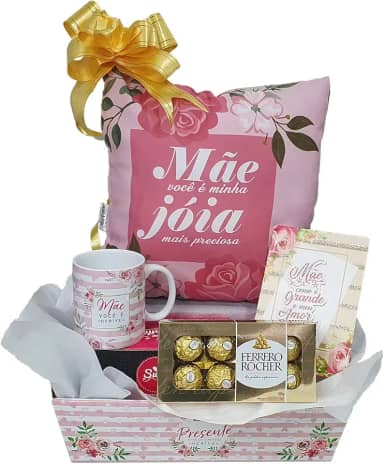 Kit de presente para Mãe Cesta de presente para mamãe com caixa de chocolate Ferrero T8 Dia das Mães