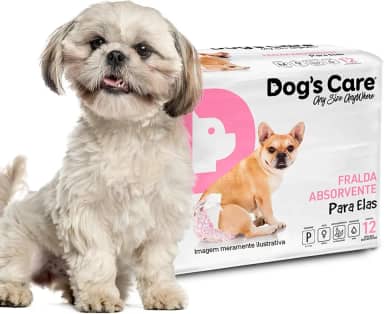 DOG’S CARE Fralda Descartável Para Cães Fêmeas de 3 a 6kg - Fralda Absorvente Para Cachorros Idosos e Filhotes - Tamanho P - 12 Unidades
