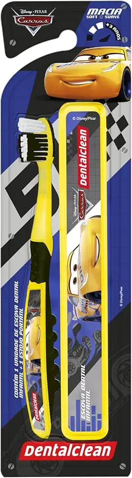 Dentalclean Escova de Dente Infantil Carros com Estojo Escolar, Macia, Amarelo