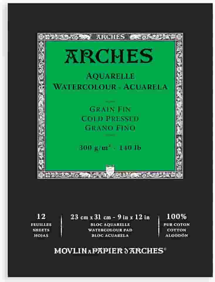 ARCHES Aquarelle 300 g/m² Grão Fino Branco Natural Bloco 23x31 12 Folhas.