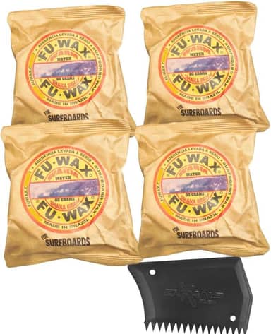 Parafina Surf Fuwax Super Aderência e Alto Rendimento Kit 4 Fu wax (80g) + 1 Raspador