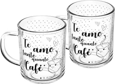 LYOR - Conjunto 2 Canecas em Vidro para Café com Frase ''Te Amo'' - Capacidade 220ml