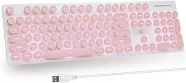 Teclado de máquina de escrever Punk Gaming Retro de 104 teclas LED branco retroiluminado com USB com fio, adequado para PC/Win/Mac/Laptop Teclado de Computador (Rosa)