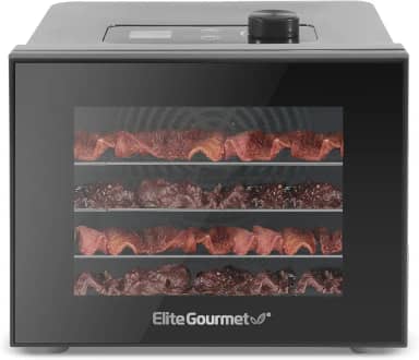 Elite Gourmet Desidratador de alimentos, bandejas de aço inoxidável, desidratador de alimentos, controles de temperatura ajustáveis, ervas secas, lanches de frutas e vegetais
