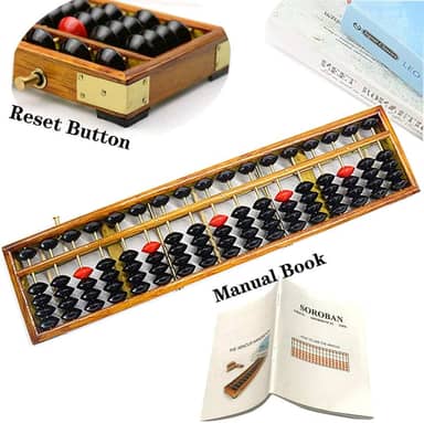 Vintage Style Wooden Abacus Soroban 17 Colum(15in) Professional Abacus for Adults Kids with Guide Handbook and Reset Button, Anti-Skid Rubber Fee