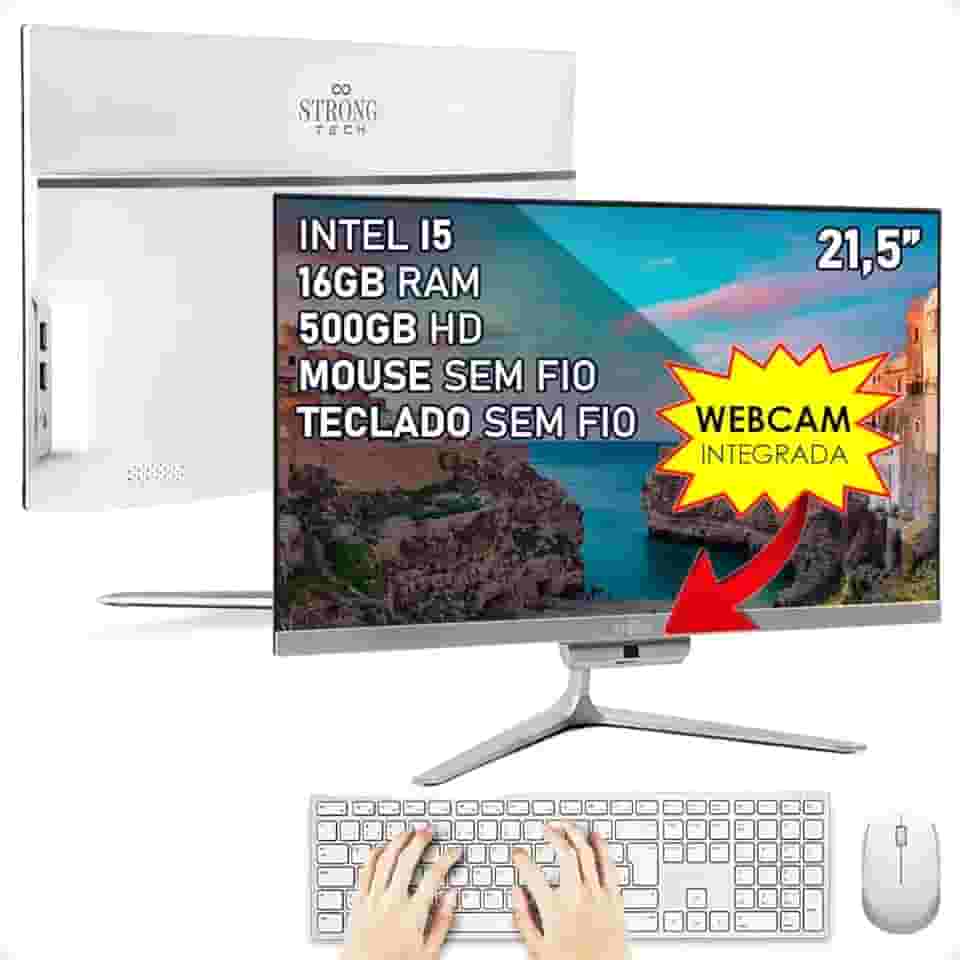 Computador Completo All In One Intel Core i5 21,5' Full HD 16GB HD 500GB 4 Núcleos Super Turbo Hdmi Teclado e Mouse Strong Tech