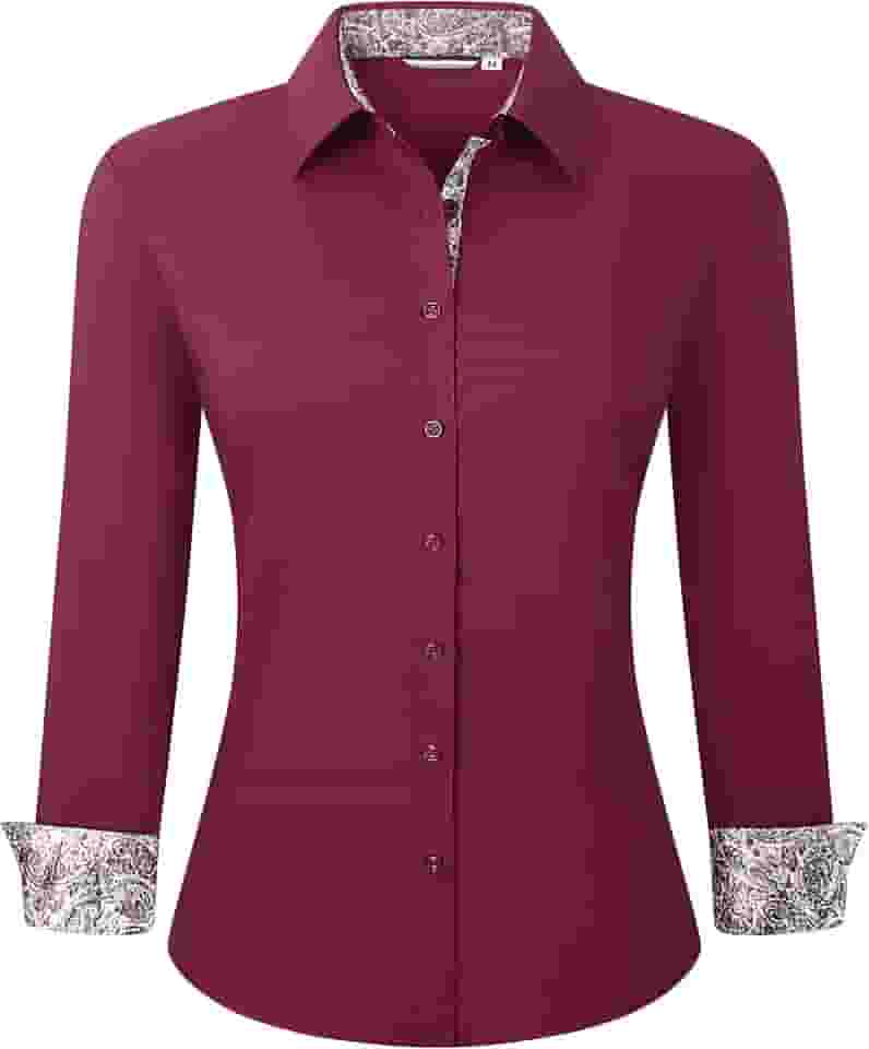 Camisa social feminina de algodão, manga comprida, ajuste regular, com botões e stretch