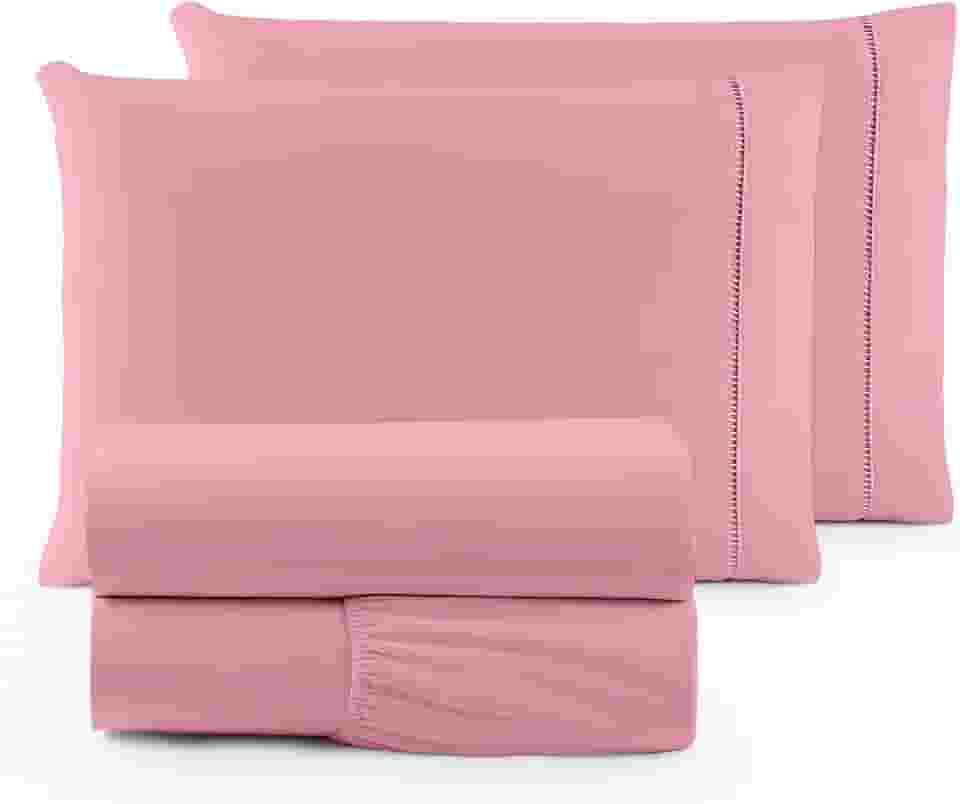 Jogo de Lençol SOLTEIRO 3 Peças 400 Fios Lençol de Cima Ponto Palito Toque de Pessego Lençol com Elastico e Com Fronha (ROSE, SOLTEIRO 3 PEÇAS)