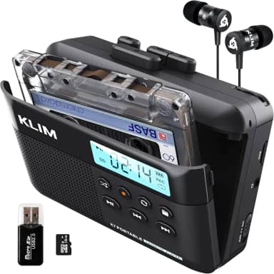 KLIM Leitor de fita cassete K7 + conversor de cassete para MP3 + leitor de cassete portátil + leitor de cassete Walkman + microfone e alto-falante integrados + bateria recarregável + fones de ouvido +