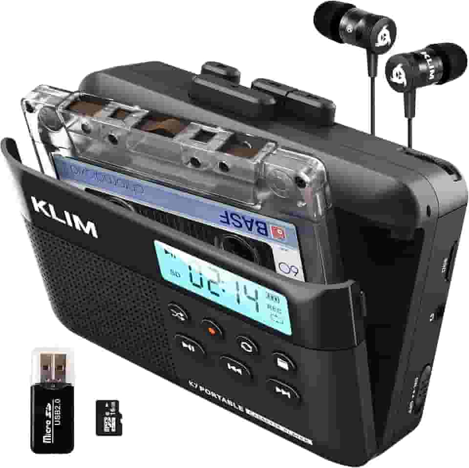 KLIM Leitor de fita cassete K7 + conversor de cassete para MP3 + leitor de cassete portátil + leitor de cassete Walkman + microfone e alto-falante integrados + bateria recarregável + fones de ouvido +