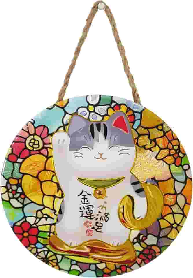 Gato da Sorte Japonês, Maneki Neko, Gato da Sorte JIA27728. Adicione Um Toque de Charme Oriental à Sua Decoração Com Esta Encantadora Mandala Decorativa Em Cerâmica do Gatinho da Sorte. (Color-7)