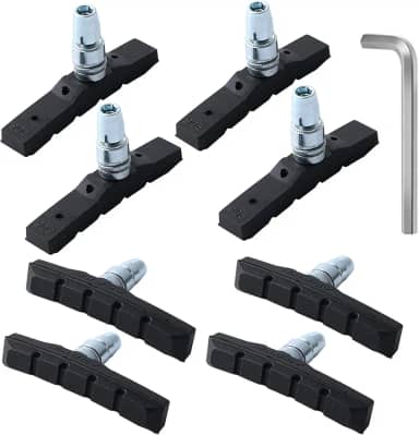 RUJOI Conjunto de 4 pares de pastilhas de freio de bicicleta, sapatos de freio V de 70 mm com porcas sextavadas e arruelas, conjunto de substituição de freio em V para bicicleta de montanha Cruiser