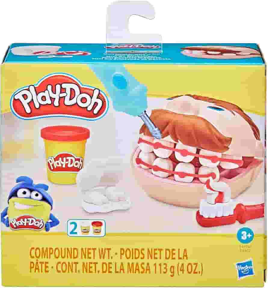 Play-Doh Massinha de Modelar Infantil, Mini kit Brincando de Dentista - conjunto de massinha com acessórios e 2 potes, presente de Natal para crianças a partir de 3 anos