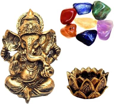 Combo Estátua de Ganesha + Castiçal + Pedras dos Chakras
