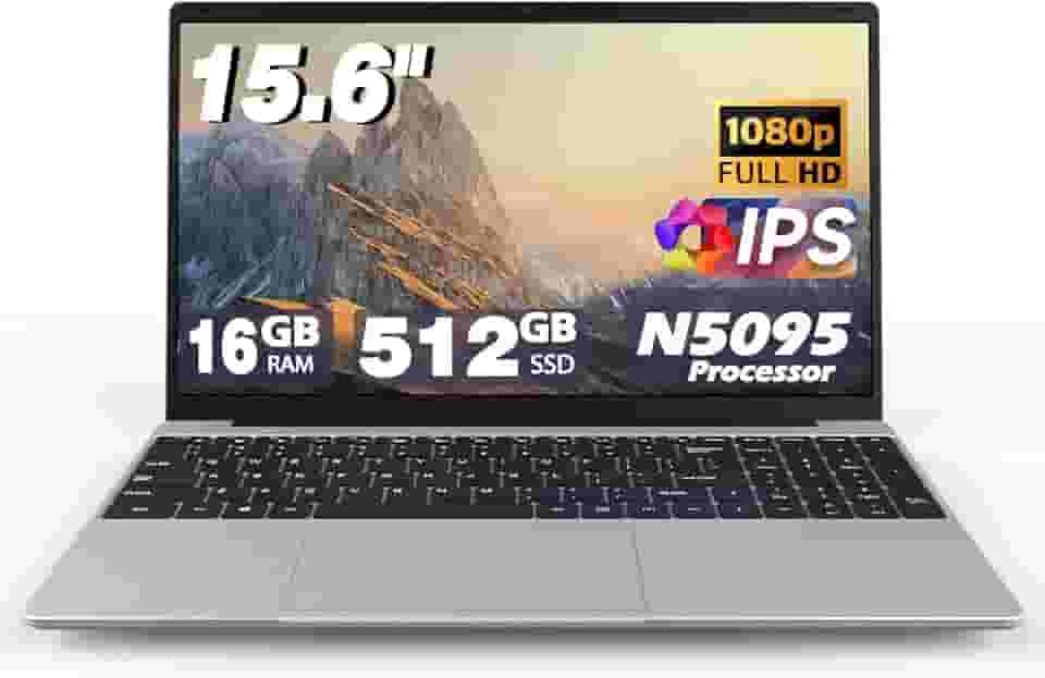 XYPLOXZ Computadores, tela IPS 1080P de 15,6 polegadas, processador N5095 4C 4T até 2,9 GHz 16 GB RAM 512 GB SSD, laptops com teclado retroiluminado de reconhecimento de impressão digital, WiFi, USB