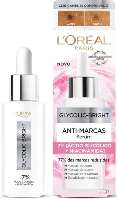 L'Oréal Paris Glycolic-Bright, Sérum Facial Anti-Manchas com Ácido Glicólico e Niacinamida, Melhora a Textura e Hidratação e Uniformiza o Tom da Pele, 30ml