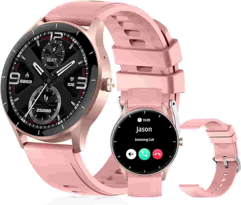 Smartwatch PEJE Relógio Smartwatch com Pulseira Extra - Tela Touch HD 1.28",À Prova d'Água IP68,Faz Chamadas Bluetooth,123+ Modos Esportivos,Bateria de 5-7 Dias,Compatível com iOS/Android.(Rosa)