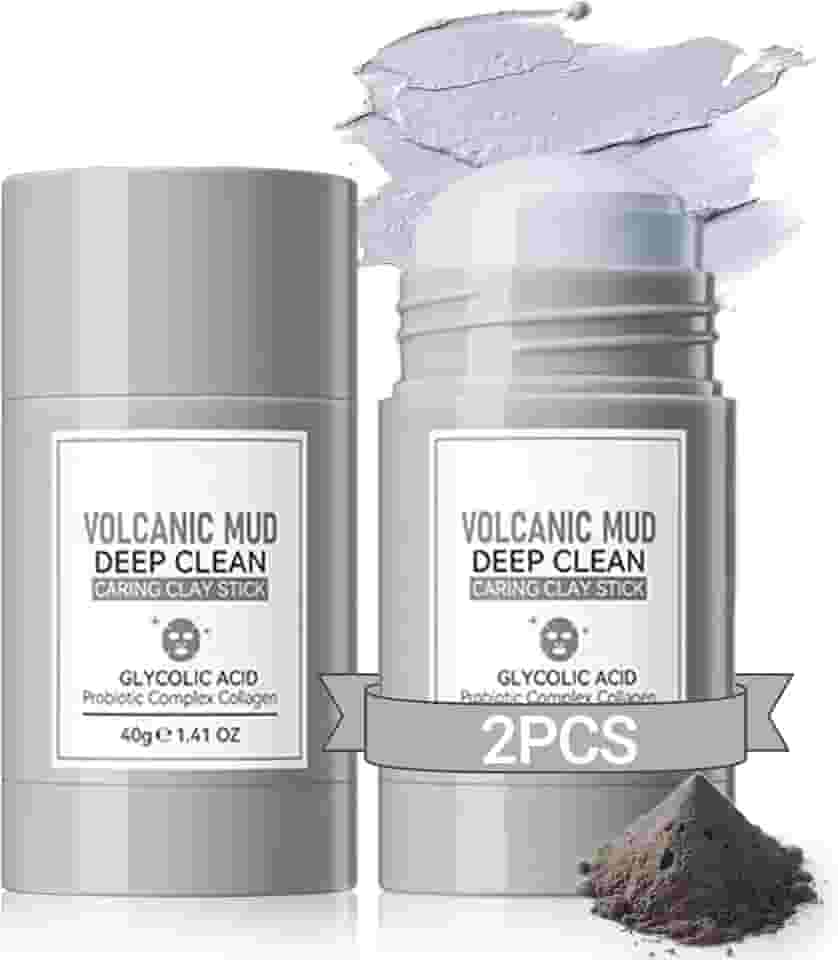 Erinde 2 peças de bastão de máscara de argila vulcânica, máscara de limpeza profunda com ácido hialurônico, máscara de lama de argila de limpeza para limpeza profunda dos poros melhora a pele máscara