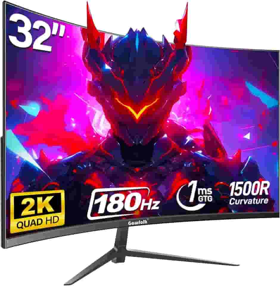 Gawfolk Monitor Curvo De 32 Polegadas 144Hz/180Hz Monitor Para Jogos 1500R Qhd (2560X1440P) Tela De Monitor De Computador 2K Com Freesync, Displayport, Hdmi, Montável Em Parede