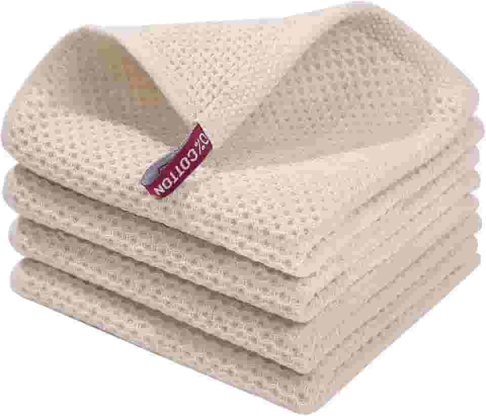 Pacote com 4, 30,5 x 30,5 cm, panos de prato 100% algodão - panos de prato macios e absorventes de trama waffle - panos de prato de secagem rápida - panos de prato para lavar pratos de cozinha