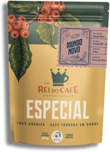 REI DO CAFÉ Café Especial Mundo Novo em Grãos 250g Serra da Canastra 100% Arábica Gourmet Torra Média Sabor Equilibrado