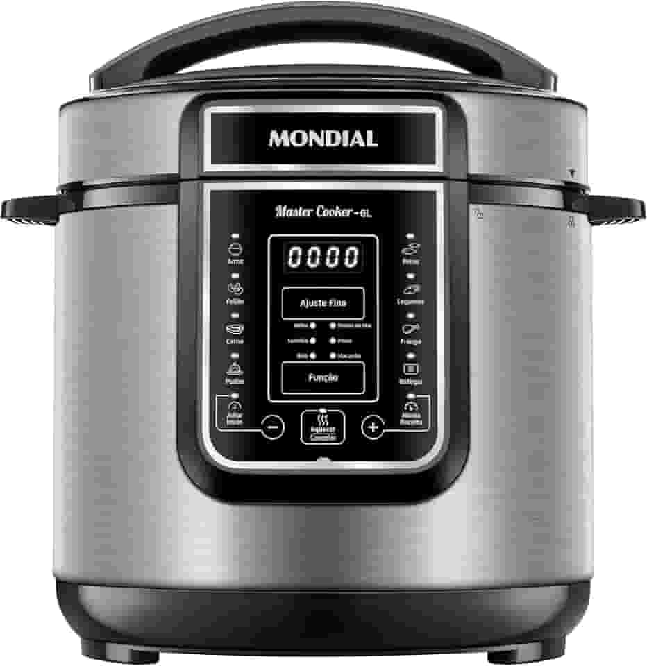 Panela de Pressão Elétrica Digital 6L, Mondial, Preto/Inox, 1000W, 220V - PE-60-6L-I