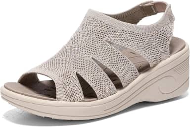 Sandálias femininas plataforma plataforma caminhada bico aberto tira elástica no tornozelo casual confortável verão elegante, Bege, 36