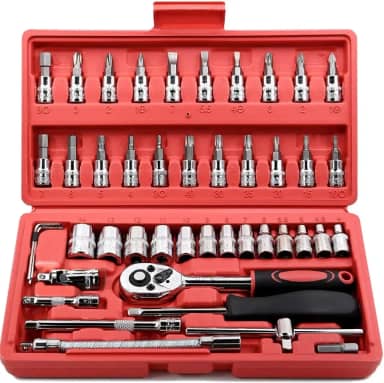Kit Ferramentas 46 Peças com Chave Catraca 1/4', Soquetes Métricos Allen e Torx, Barra Extensora, Aço Cromo Vanádio – Maleta Compacta para Reparos Automotivos, Oficina e Uso Doméstico - Premium