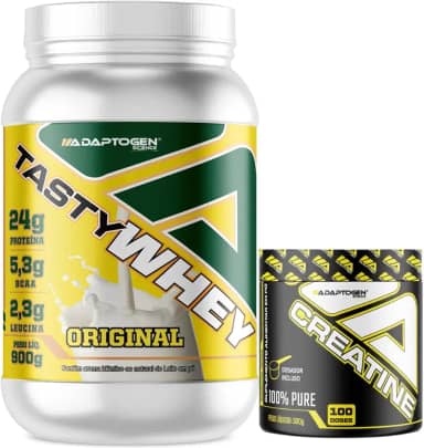Tasty Whey 3W Sabor Original 900g + Creatina 300g - Adaptogen Science