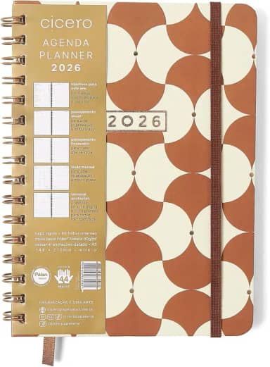 AGENDA PLANNER WIRE-O 2026 BOSSA NOVA SEMANAL ANOTACOES A5 BOEMIA CARAMELO