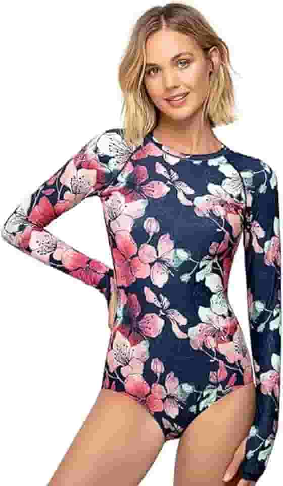Rash Guard estampado de manga comprida para mulheres, maiô de surfe, FPS 50
