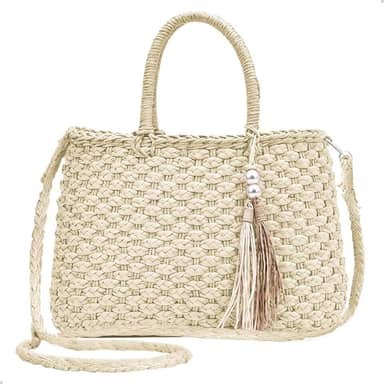 Bolsa De Palha Feminina Com Alça Transversal Fecho em Cordão Verão Praia Piscina