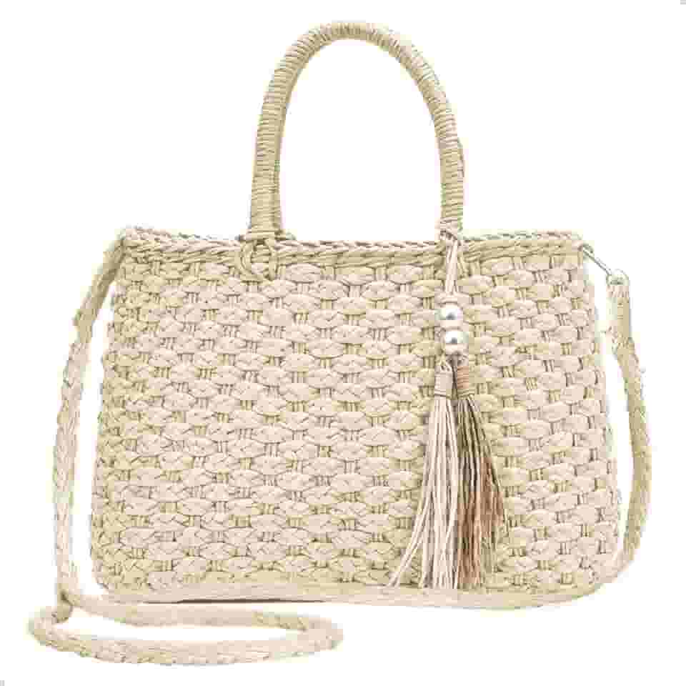 Bolsa De Palha Feminina Com Alça Transversal Fecho em Cordão Verão Praia Piscina