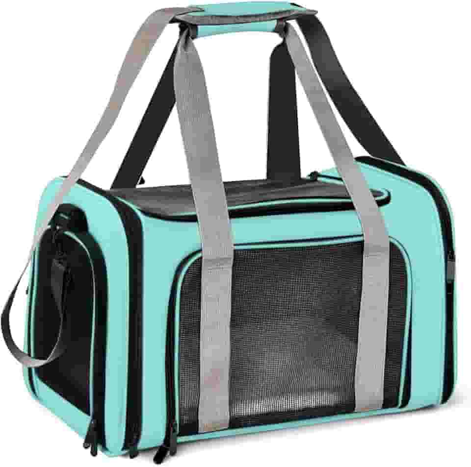 Bolsa Transporte Pet Ventilação em 4 lados 42 * 26 * 27 cm Não Se Deforma Facilmente Bolsa Transporte Pet Avião com Zíper liso Portátil + Bolsa de Mão Python Fly Verde