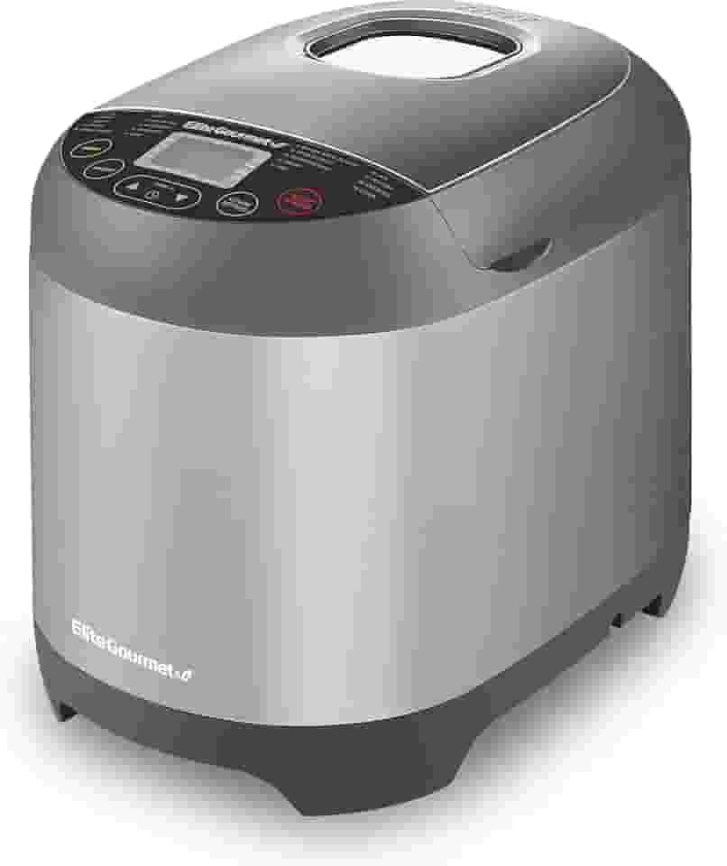 Elite Gourmet EBM8103SS Máquina de fazer pão programável, 3 tamanhos de nozes, 19 funções de menu, sem glúten, trigo branco, centeio francês e mais, 900 g, aço inoxidável