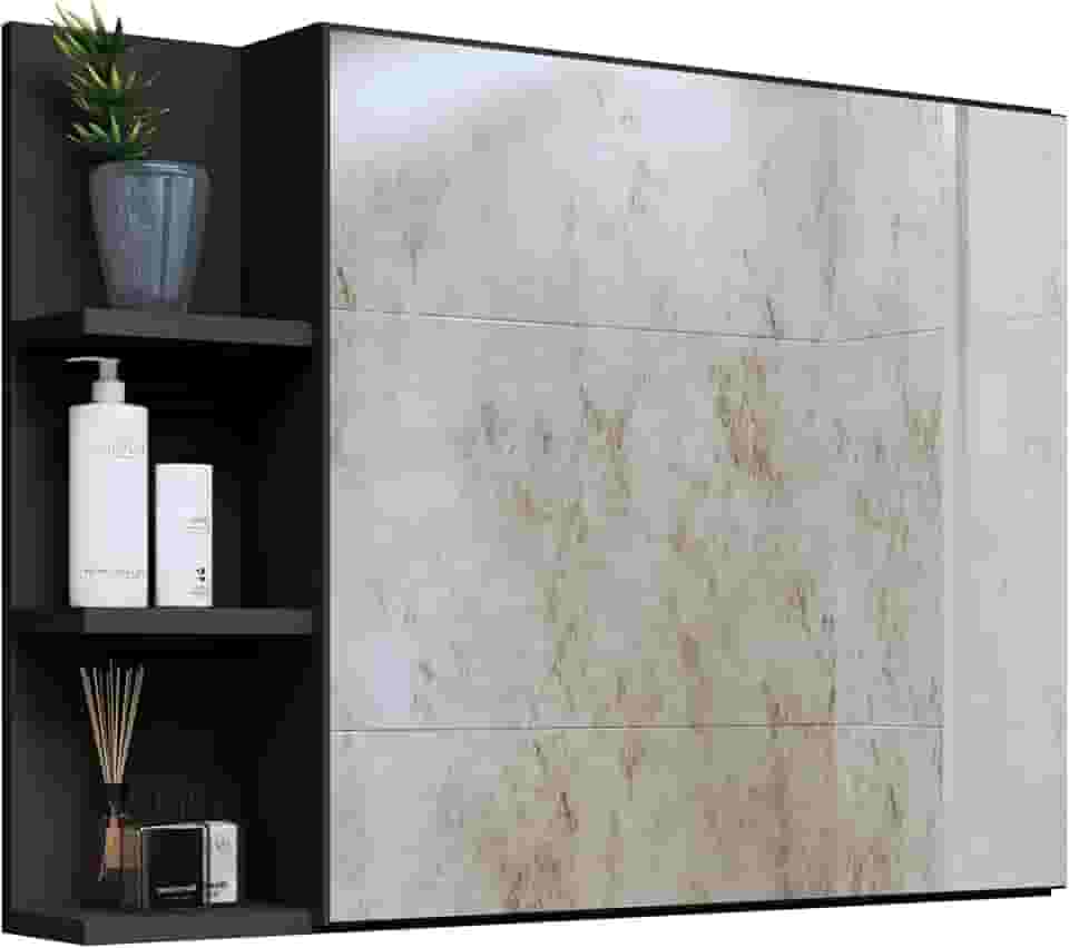 Espelheira Suspensa Iris Para Banheiro/Closet Porta e Nichos Armário - Quality Móveis cor:Preto